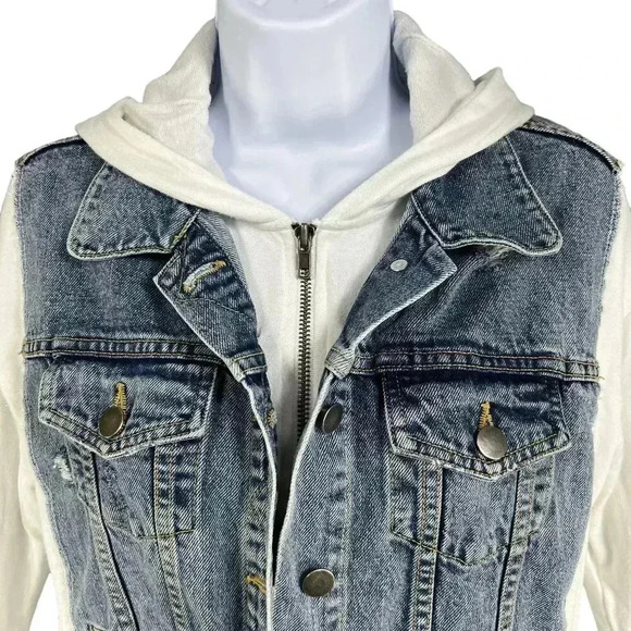 Bailey 44 Womens L Denim White Super Soft Stretchy Arms Hood Back Hidden Zipper - Picture 6 of 16
